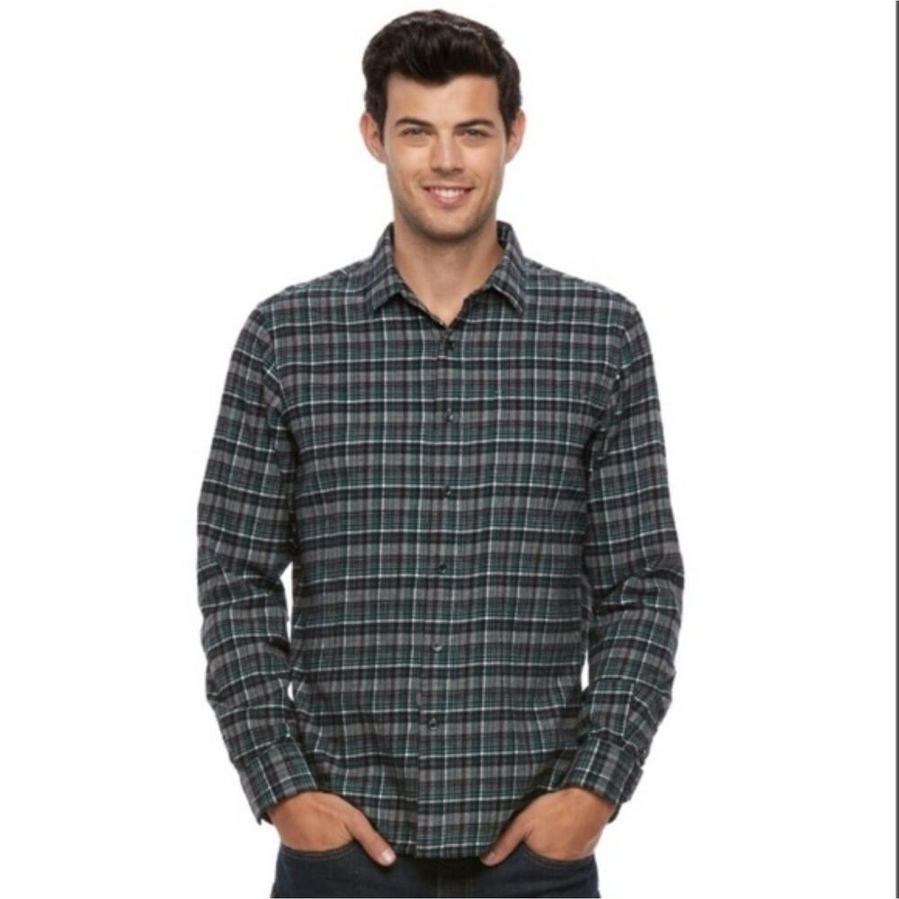 APT.9 Men’s Blue Green Plaid Slim Fit Button Up Shirt Large Preppy Grandpacore